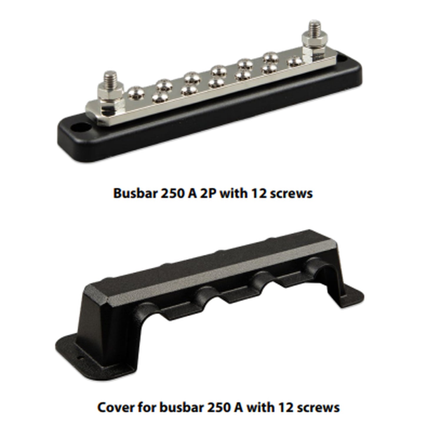 Busbar 250A 2P with 12 screws + cover