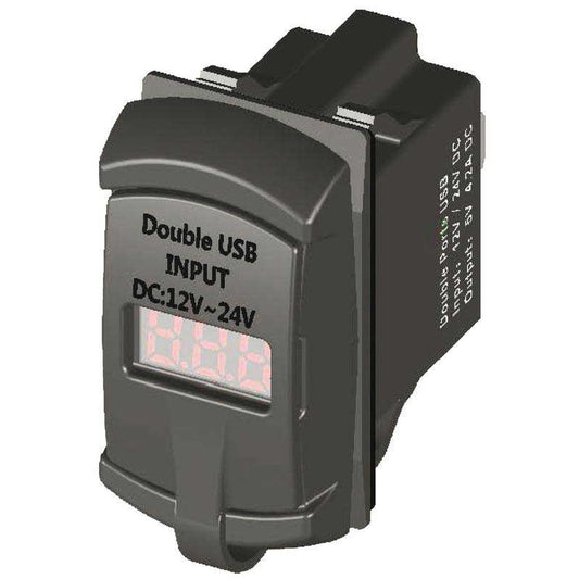 USB-A + USB-A poort + voltmeter 5-30V