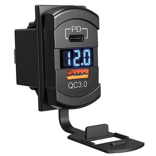 USB-A + USB-C poort + voltmeter 12/24V