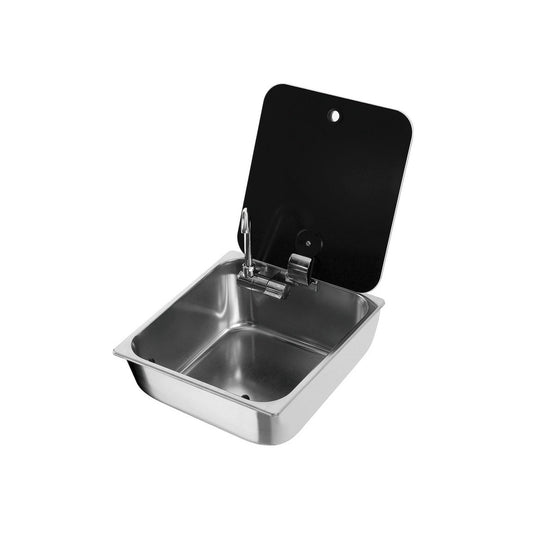 Wasbak met glazen deksel en koud water kraan